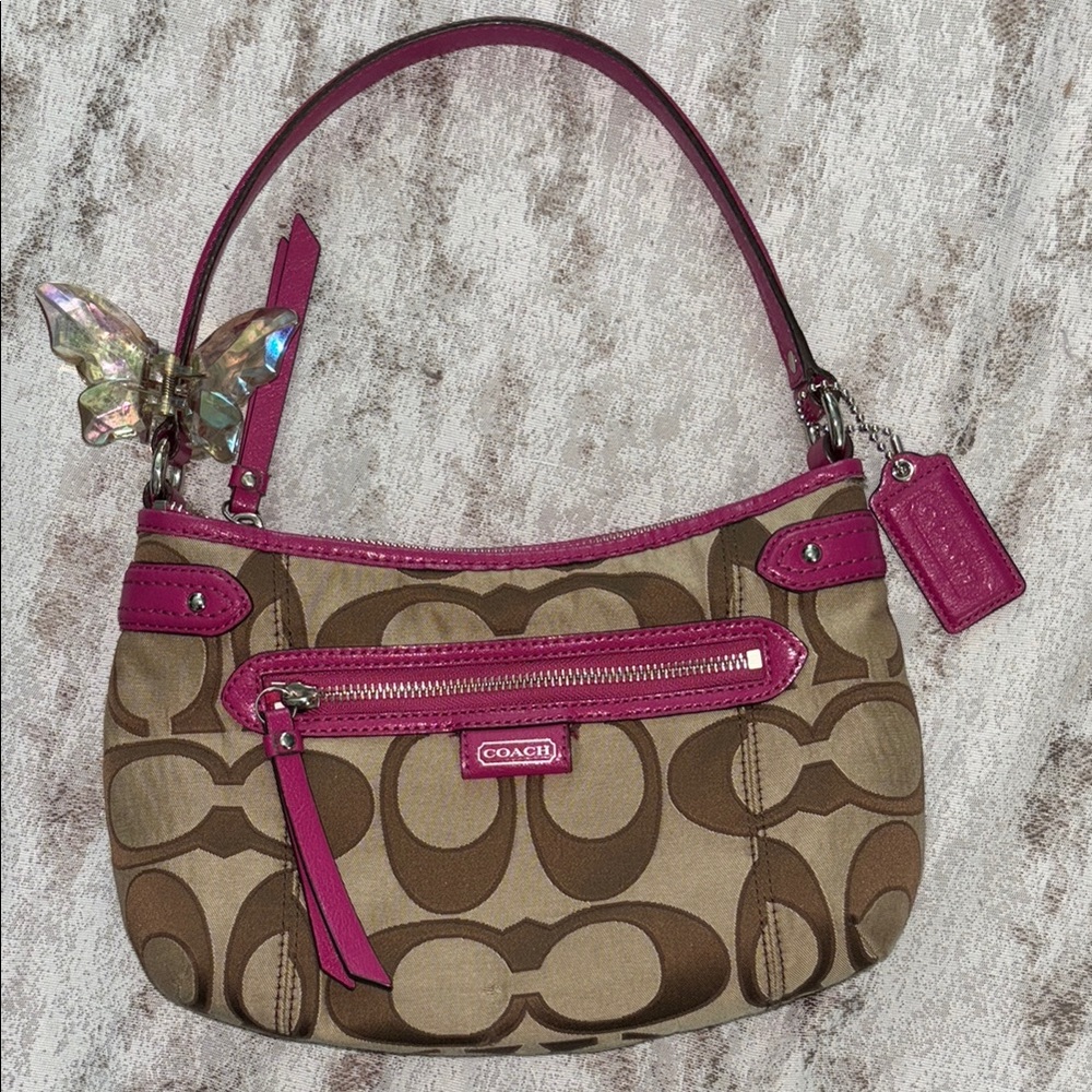 Coach Brown and Pink Monogram Shoulder Bag